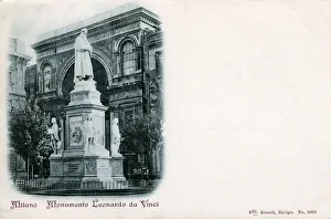 Images Dated 10th May 2018: Leonardo da Vinci statue, Piazza della Scala, Milan, Italy