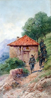 Images Dated 19th April 2012: Les Diables Bleus - A patrol of WWI Chasseurs Alpins