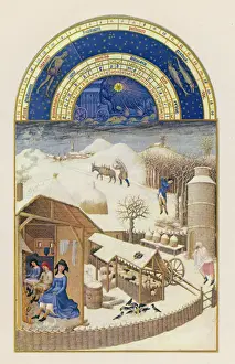 1487 Prints: Les Tres Riches Heures du Duc de Berry - February