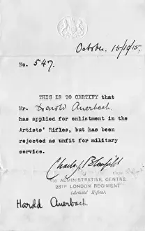Letter of confirmation, unfit for military service, WW1
