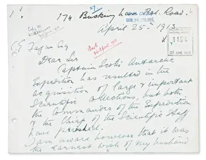 Letter to the Museum from Kathleen Scott, wife of Captain Ro