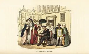 Rudolph Ackermann Prints: A letter writer with customers in Padua, Italy, 19th century