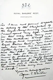 Letter written by Agnes Weston Royal Sailors Rest Portsmouth