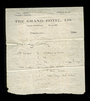 Images Dated 11th April 2016: Letterheaded paper, Grand Hotel, Yokohama, Japan
