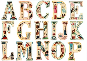 Images Dated 2nd November 2015: Letters of the alphabet A-P on sixteen Victorian scraps