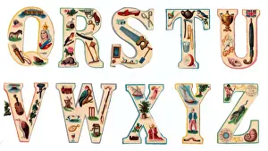 Letters of the alphabet Q-Z on ten Victorian scraps