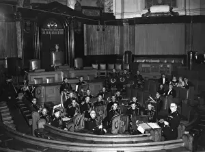 Trombone Prints: LFB band at LCC Jubilee Reception, County Hall, London
