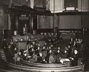 Trombone Prints: LFB band at LCC Jubilee Reception, County Hall, London