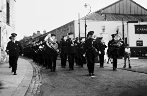 Parading Prints: LFB band lead marching firefighters, SE London, WW2