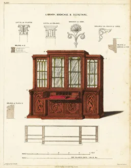Drawers Prints: Library bookcase and secretaire, Regency style