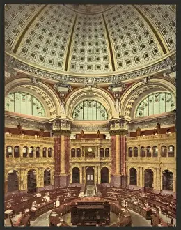 Rotunda Prints: Library of Congress, Reading Room in rotunda
