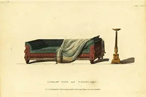 Repository Of Arts Prints: Library sofa in carved mahagony with green Morocco leather