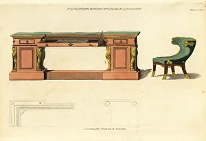 Furnishings Prints: A library table and chair, 1812