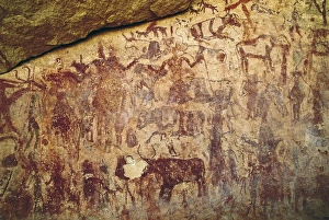 Humanidad Collection: LIBYA. Tadrart Acacus. Depiction of a hunting scene