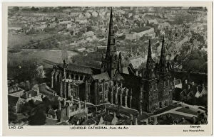 Images Dated 30th November 2016: Lichfield Cathedral from the air - Lichfield, Staffordshire