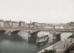 Photochrome Prints: Liege, Belgium Pont des Arches, boat