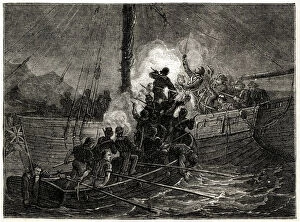 Cristo Collection: Lieutenant Edward Nicolls boarding a French privateer cutter, the Albion