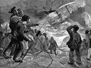 Reached Prints: The Life Brigade firing a Rocket to a Ship on the Rocks