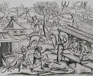 Chop Prints: Life in the countryside. A woman with a distaff
