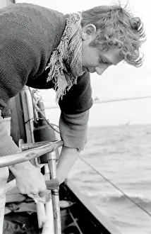 Lean Prints: Life on a North Sea trawler - man at work on deck. Date: 1960s