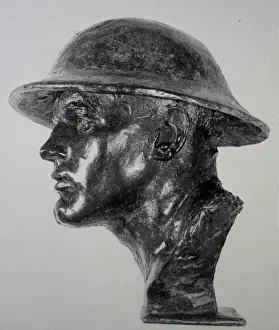 Brodie Prints: Life size head of a WWI Tommy wearing a Brodie Helmet