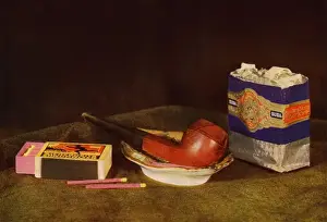 Still life. Tobacco, pipe & matches