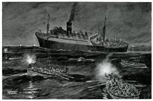 Lifeboats watching the Athenia as it sinks, Sept 1939 Lifeboats watching the Athenia as it sinks, Sept 1939