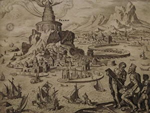 1498 Gallery: Lighthouse of Alexandria. Engraving by Philip Galle (1537-16
