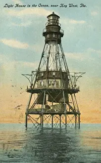 Lighthouses Prints: Lighthouse in ocean near Key West, Florida, USA