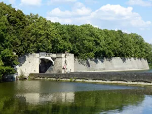 The Lille Gate in the Ypres ramparts seen across the moat