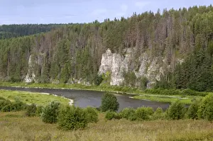 Woodlands Prints: Limestone rocks along river Chusovaya - the symbol
