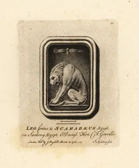 Antiquarian Prints: Lion and Egyptian scarab beetle