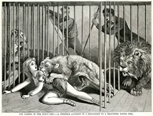 Damsel Collection: Lion mauling woman 1870