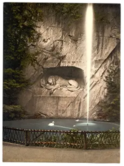 Lucerne Prints: Lion Monument, and fountain, Lucerne, Switzerland
