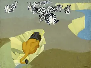 Stalk Prints: Lion stalking a herd of Zebra