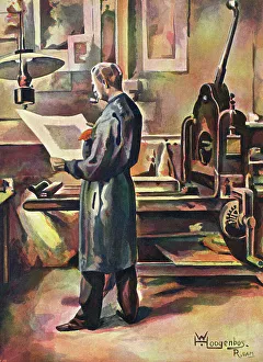 Lithography Collection: The Lithographer, viewing a three-colour process print