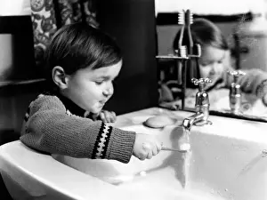 Brushing Prints: Little boy brushing his teeth