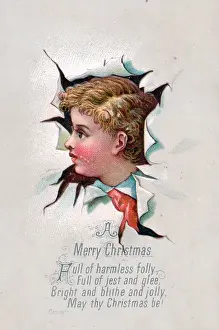 Tearing Prints: Little boy on a Christmas card