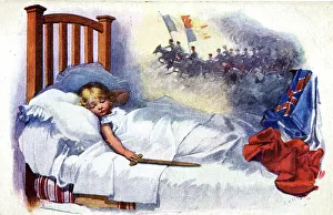 Dreaming Prints: Little boy dreaming of battles, WW1