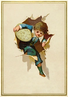 Easter Collection: Little boy with an Easter egg bursting through paper