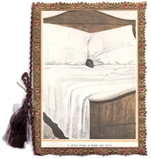 Pillow Prints: Little boy in large bed on a greetings card