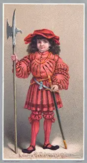 Halberd Prints: Little boy in medieval costume on a Christmas card