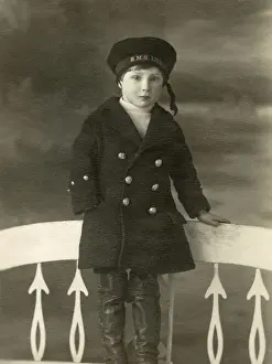 New Images From The Grenville Collins Collection Prints: Little Boy in a studio portrait in a HMS Lion sailors cap