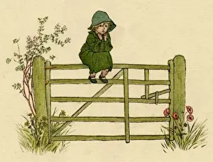Greenaway Prints: Little child sitting on a fence