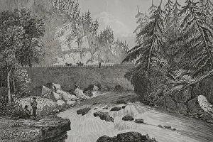 Rochelles Prints: Little Falls. Mohawk River valley rapids and rocks - Milbert