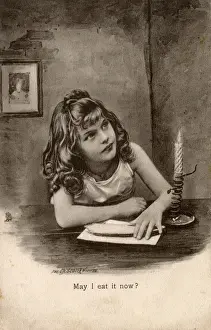Candlestick Prints: Little girl asking permission to start eating
