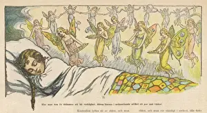 Trays Prints: Little girl asleep, dreaming of fairies