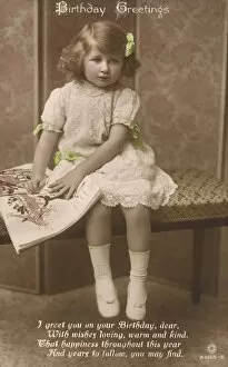 Images Dated 1st March 2012: Little girl on a Birthday Greetings postcard