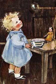Little girl in blue dress by Muriel Dawson
