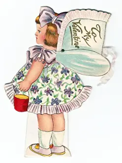 Little girl in a bonnet on a Valentine card